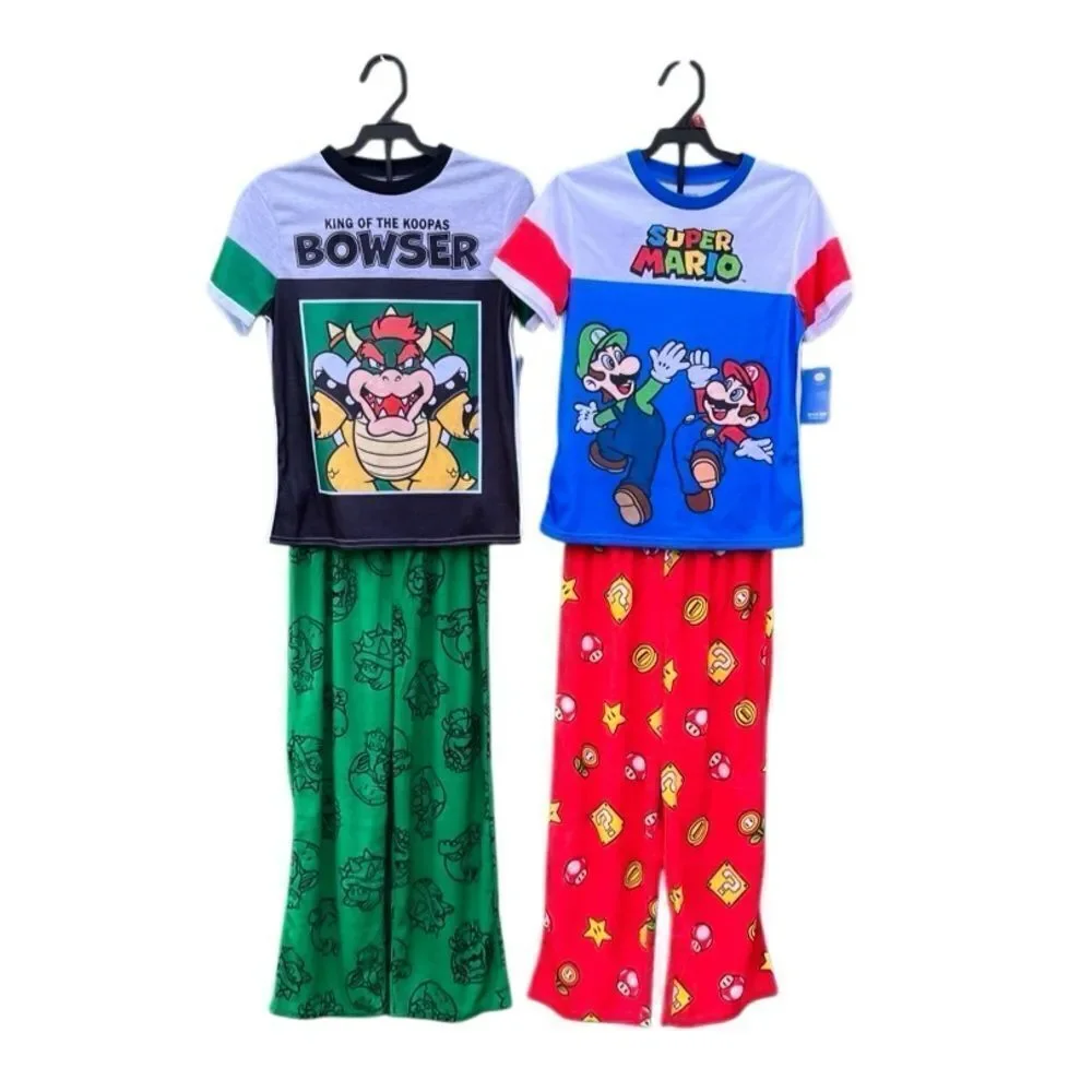 Boys Mario & Bowser Short Sleeve Top & Sleep Pants Pajama 2, 2-Piece Sets Size M
